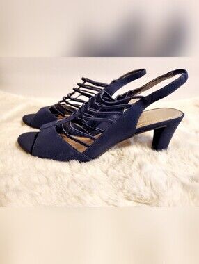 Women's Peep Toe Navy Blue Sandals Size 10 Multi-Strap Cage Upper Design